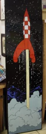 Hergé émaille Tintin Fusée décollage verticale 2m