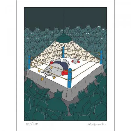 Geluck Le Chat : sérigraphie la Boxe