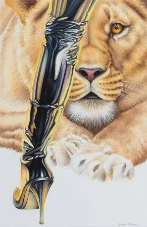 Blavier aquarelle cuissarde talon aiguille et lion