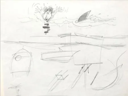 Franquin crayonné original étude à la mer