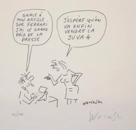 Wolinski Litho juva 4 Ferrari signée