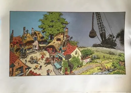 Franquin Village Grue Sérigraphie signée