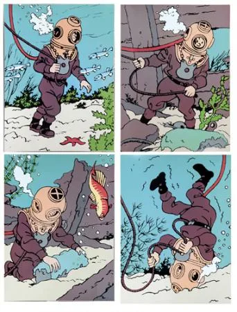 Hergé Tintin Rackham scaphandre 4 plaques émaillée