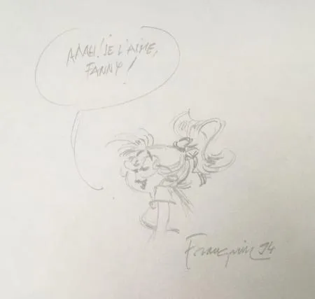 Franquin Gaston Jeanne dédicace Fanny crayon signé