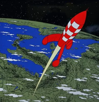 Hergé emaille Fusée Tintin quitte Terre Italie 1m