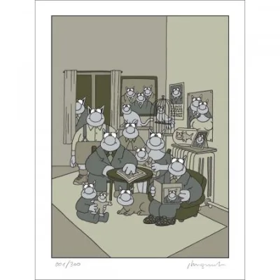 Geluck Le Chat : sérigraphie portrait de Famille