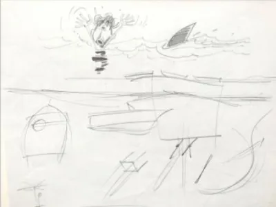 Franquin crayonné original étude à la mer