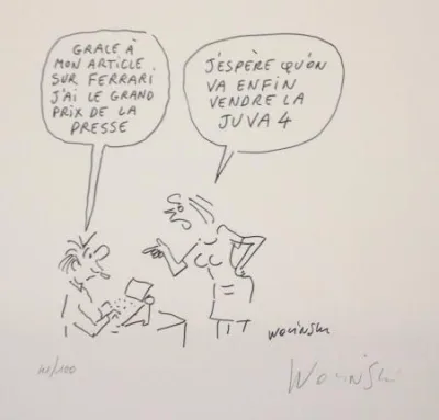 Wolinski Litho juva 4 Ferrari signée