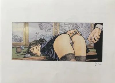 Manara Petite culotte sur le billard Offset signé