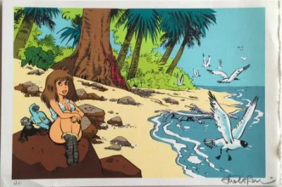 Walthéry Natacha Sérigraphie d'une fille plage