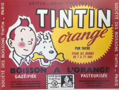 Hergé affiche Tintin orange publicité