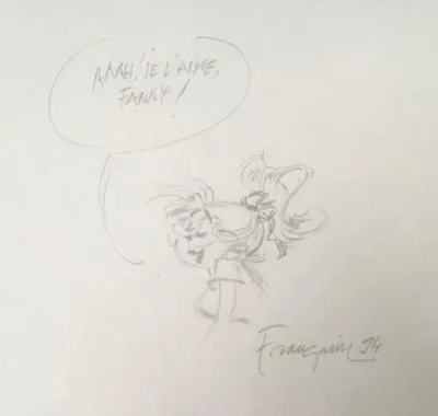 Franquin Gaston Jeanne dédicace Fanny crayon signé